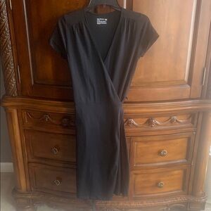 Pact Black Midi Sheath Dress V-Neck Flutter Sleeves